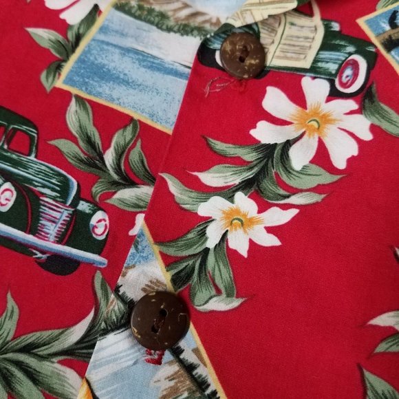 Hilo Hattie Men's XL Shirt Hawaiian Hawaii Floral Cars Button Up Vacation Travel - Picture 5 of 11